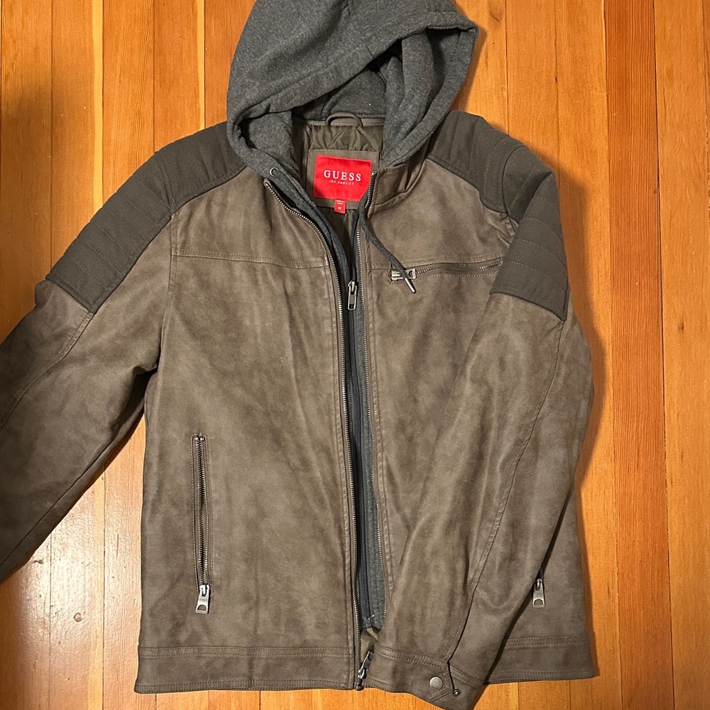 GUESS Men's Brown and Gray Bomber Jacket